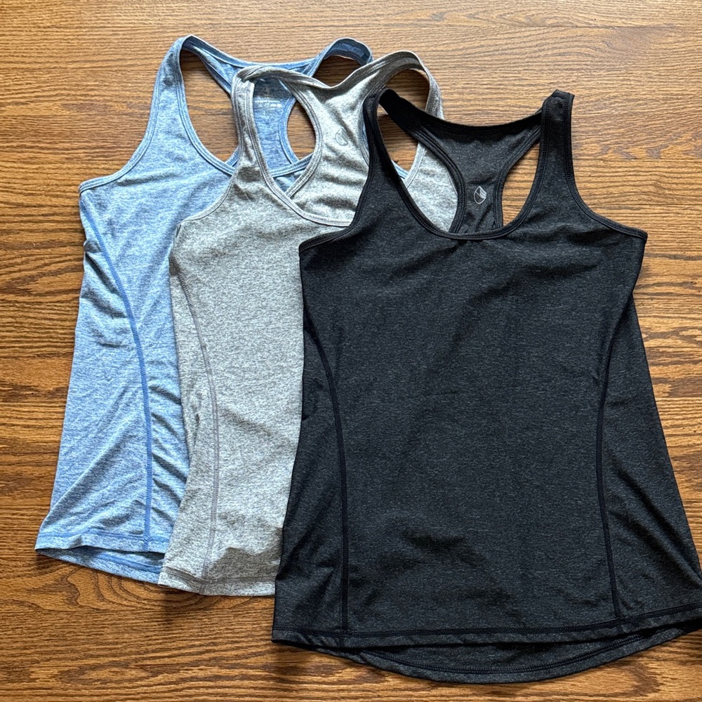 Women's Racerback athletic Tank Set - charcoal, Gray, Blue